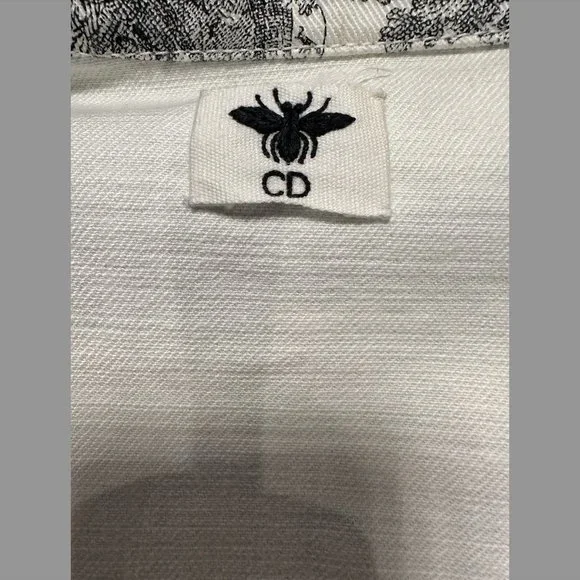 Dior Toile De Jouy Button Front Long Sleeve Shirt In White And Black Cotton - Picture 10 of 12